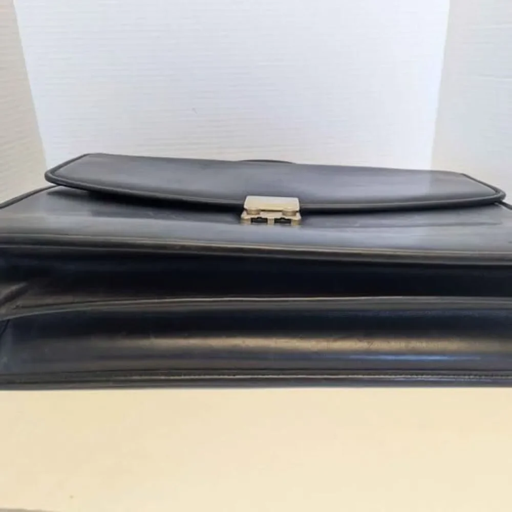 Vintage Amiet Black Leather Crossbody Messenger Briefcase Book Bag 16x12x4